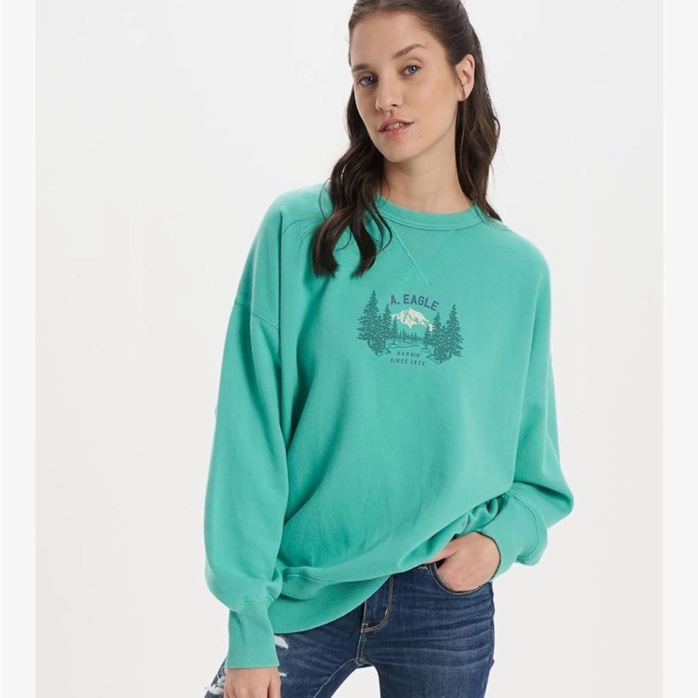 American Eagle Outfitters Green Crew Neck Sweatshirt